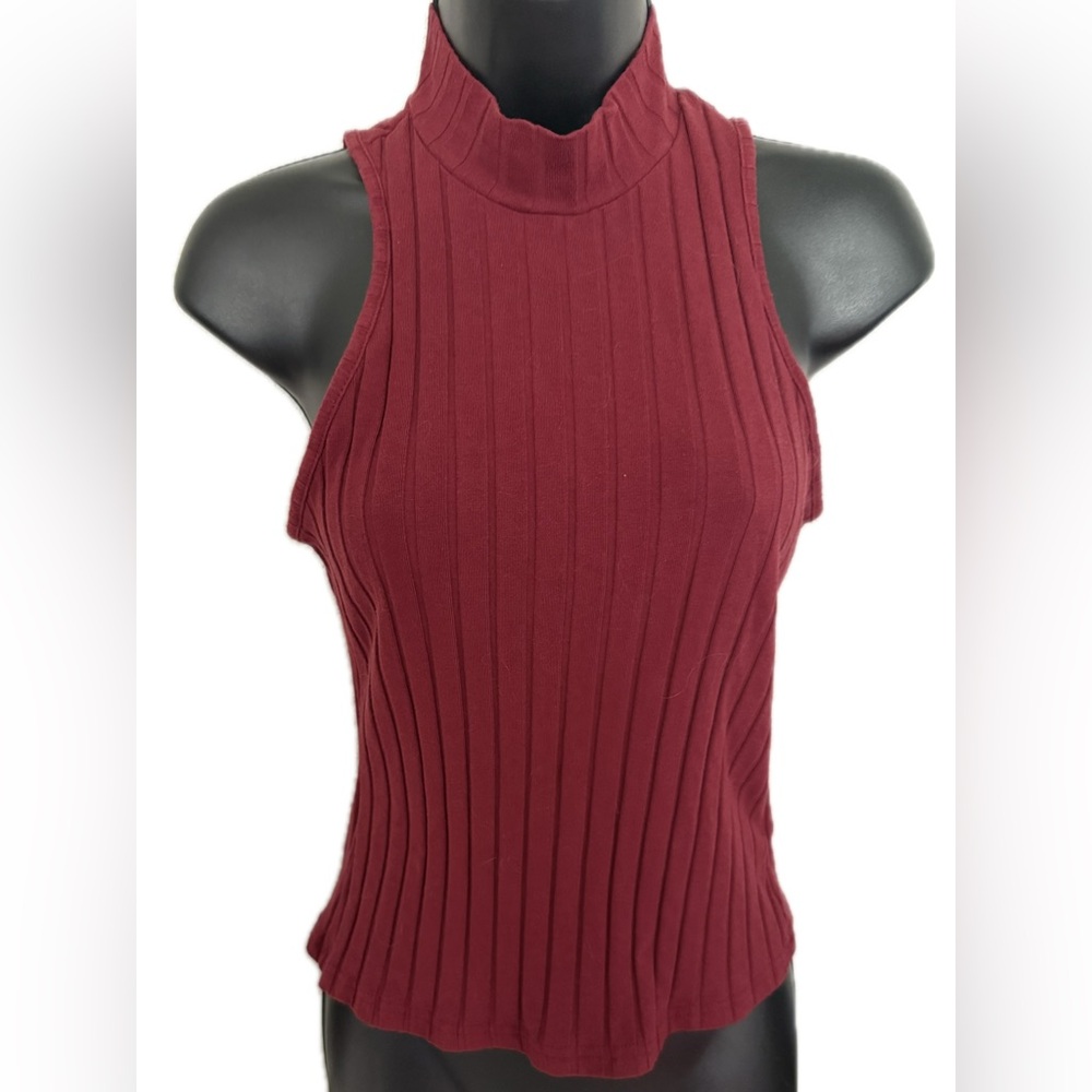 Sleeveless Ribbed Mock-Neck Top – Burgundy (SHEIN, Size M)